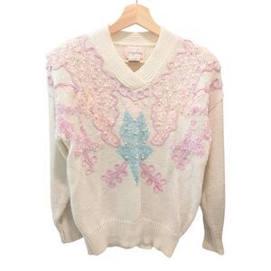 Vintage Jaclyn Smith Butterfly Sweater Pastel Grunge Pearl Sequin Knit Small 80s